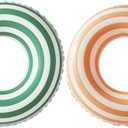 Swimming Pool Floats for Kids Ages 5-10, Inflatable Tubes With Simple Stripes, Cute Swim Rings, Floaties Water Toys for Beach Party (Lolly-Green+Orange)