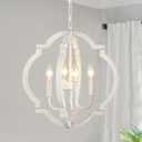 White Farmhouse Orb Chandelier for Dining Room- 4 Light Modern Pendant Light Fixture, Rustic Wood Hanging Lights for Kitchen Island Living Room Bedroom Entryway