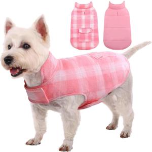 Kuoser Dog Winter Coat, Reversible Dog Jacket, Warm Doggie Coat British Style Puppy Cold Weather Vest, Windproof Pet Clothes Vest for Small Dogs, Pink S (S (Chest Girth: 13.8-17.3''))