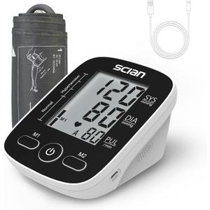 Scian Blood Pressure Monitor Upper Arm for Home Use, Automatic Blood Pressure Arm Cuff with Large Cuff 8.7"-16.5", Large LCD Display, 2 User 180 Memory, USB Cable (Black With Large Cuff)