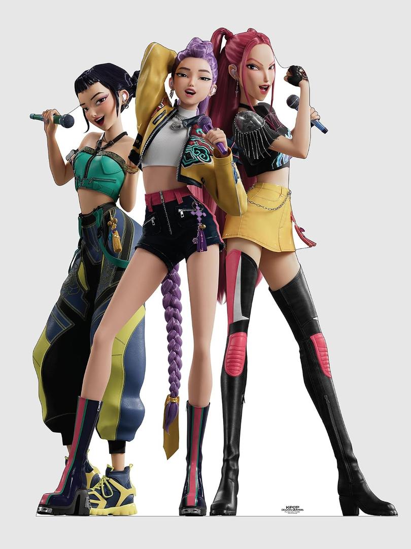 KPop Demon Hunters Huntr/x How Its Done Cardboard Cutout Standee Life Size Character Display for Fans, Parties, or Room Dcor Rumi, Myra, and Zoey Group Cardboard Figure - Officially Licensed