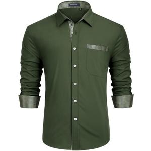 Enlision Mens Dress Shirts Formal Long Sleeve Casual Button Down Shirt Regular Fit for Business Wedding Tuxedo Contrast Shirt (3X-Large, 02-green)
