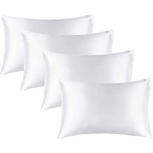 BEDELITE Satin Pillowcase for Hair and Skin, Super Soft Similar to Silk Pillow Cases 4 Pack with Envelope Closure, Cooling Pillowcases for Women Men (20"x26" Standard Size, White)