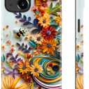 for iPhone 15 Case Cute - Wireless Charging Compatible - Dual-Layer Hard Shell + Silicone Cover - Protective Phone Case Aesthetic Trendy Designs for Women - Flower and Bee