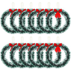 12 Inch Christmas Wreath with Red Bow Bulk Artificial Christmas Garland Creative Winter Decoration Christmas Tree Hanging Ornaments for Window Front Door Kitchen Shop Indoor Outdoor (White)