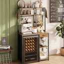 Espelism 6-Tier Mini Fridge Stand with Power Outlet and Drawer, Freestanding Bakers Rack with Storage, Microwave Storage Shelf for Kitchen, Coffee Bar Organizer with Hooks (Rustic Brown)