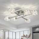 XINGQI Brushed Nickel Ceiling Light Fixture 6-Light Modern Sputnik Chandelier Semi Flush Mount Ceiling Lights for Bedroom Dining Room Living Room Entryway