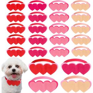 Talltalk 24 Pcs Valentines Day Dog Collars Puppy Gift Adjustable Heart Shaped Dog Collars Bowties PU Leather Cat Bow Tie Gift for Pets Owner Valentines Party Dress up Accessories
