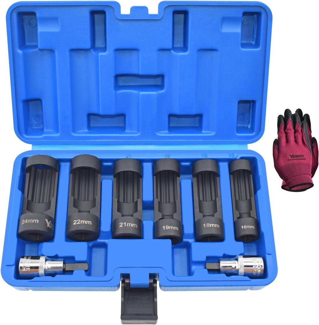 Suspension Strut Socket Tool, Strut Nut Socket 16mm 18mm 19mm 21mm 22mm 24mm with 12 Point 1/2" Drive, Suspension Spreader Set 8pc Shock Absorber Tool