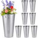 8 Pcs 13.78 Inch Wedding Galvanized Tall Metal Vases Farmhouse Flower French Bucket with Handle Non Waterproof Rustic Wedding Centerpieces Decorations for Vintage Home Dry Floral Table(Silver)