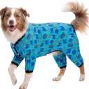 LovinPet Pitbull Pjs for Dogs Fall, Pet Anxiety Relief, Uv Protection Dog Clothes, Comfy Stretchy, Lightweight Fabric, Lemur Print, Large Dog Pjs, Pitbull Clothes,3XL (Blue)