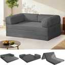 Tri-Fold Foldable Mattress, Convertible Folding Sofa Bed with Removable Arms & Washable Cover, All-in-One Portable Mattress Floor Sofa Bed, No Assembly Required & Non-Slip, Full Size, Grey