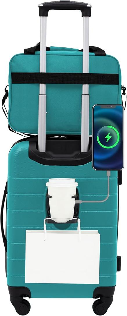 Wrangler Smart Luggage Set with Cup Holder and USB Port, Teal, 2 Piece