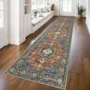 KUTA Vintage Washable Runner Rug 2.6x12, Non-Slip Hallway Kitchen Rugs Brick Red with Rubber Backing,Ultra Soft Printed Modern Extra Long 12ft Carpet Runners Indoor for Bedroom