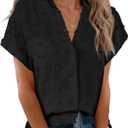 Beautife Womens Short Sleeve Shirts V Neck Collared Button Down Shirt Tops with Pockets (X-Large, Zy-black)