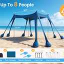 Beach Tent, UPF 50+ Sun Shelter with 8 Sandbags, Sand Shovels, Ground Pegs & Stability Poles – Portable Shade Canopy for Camping, Fishing, Backyard Fun, or Picnics (Navy Blue), 10 x 10 ft