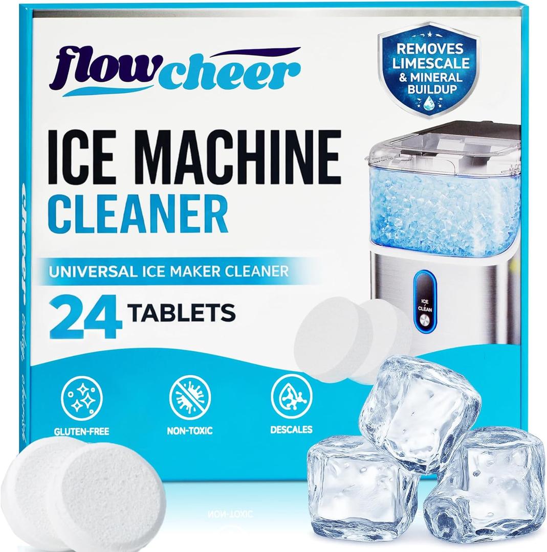 flowcheer Ice Maker Cleaner Tablets, Cleaning and Descaler for Countertop and Home Ice Machines, 24 Count for 1 Year, Suitable for Most Surfaces