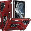 WRJ Case for Samsung Galaxy S25 Ultra 6.9-Inch Case with Slide Camera Cover and Screen Protector, Military Grade Protection [Rotated Ring Kickstand] Heavy Duty Shockproof Protective Case-Red