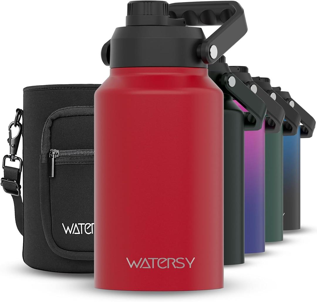 WATERSY 2/3 Gallon Water Bottle Insulated(Cold for 48 Hrs),BPA Free&Leak Proof,87oz Stainless Steel Water Jug/Flask,Big thermo,Large Water Bottle with Handle for Gym,Hiking,Camping,Red