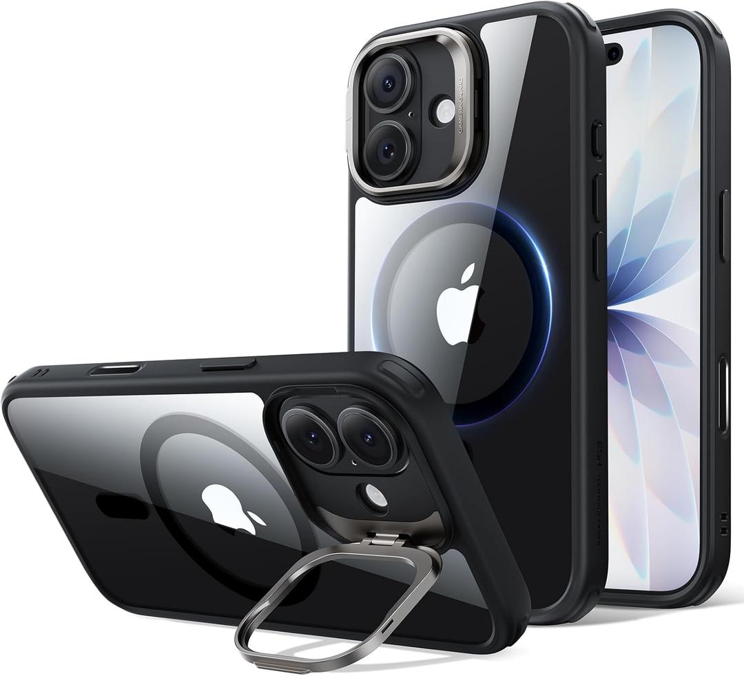 ESR for iPhone 17 Case with Stash Stand, Compatible with MagSafe, Military-Grade Drop Protection Magnetic Phone Case, Scratch-Resistant Back Cover,Clear Black