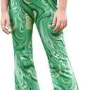 WDIRARA Girl's Printed High Waist Flare Leg Ribbed Knit Elastic Waist Casual Long Pants Green 9Y