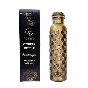 Pure Copper Water Bottle 34oz  Leakproof Jointless Ayurvedic Copper Flask, Handmade Black Honeycomb Hammered Design, Reusable Metal Bottle for Gym, Office, Home
