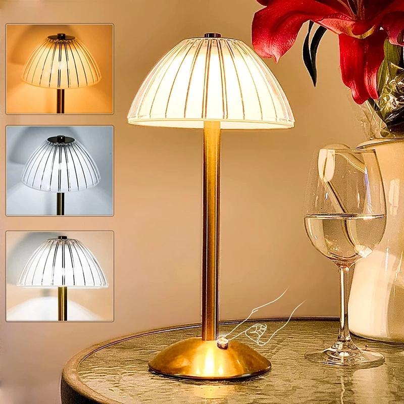 Retro Bar Table Lamp USB Touch Dimming LED Desk Lamp Rechargeable Wireless Night Light for Coffee/Hotel/Restaurant/Bedroom Lighting
