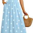 OFEEFAN Womens Spaghetti Strap Maxi Dresses Smocked with Pockets 2026 Summer Spring Casual Boho Beach Long Sundresses,Large