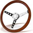 Universal 380MM Wood Racing/Golf Steering Wheel, 6 Bolts Grip Steering Wheel For Club Car EZGO RXV & TXT, Yamaha, Precedent Tempo, DS, for Race/Rally/Motorsport/Car(Plating - Round Hole)