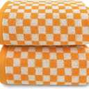 Jacquotha Orange Shower Towels for Bathroom Set of 2, Cotton Bath Towel Drying Body Hand Face Luxury 480 GSM Medium Thickness (Checkered), Fall Decor