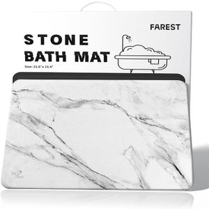Stone Bath Mat,Diatomaceous Earth Shower Mat,Fast-Drying Stone Bathroom Floor Mat,Absorbent Non-Slip Diatomite Mats for Bathtub,White Marble