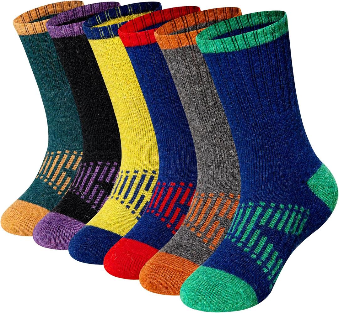 WEVIAS Kids Merino Wool Hiking Socks Boys Thermal Winter Cozy Boot Warm Cushion Socks 6 Pairs (13-15 Years)