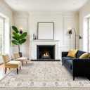 8x10 Living Room Rug for Family- Washable Oriental Stain Resistant Rugs for Bedroom Nursery Non Slip Ultra Soft Carpet for Dining Room Medallion Farmhouse Home Decor Floor Decoration Mat (8x10 Beige) (8ft x 10ft (Rectangular))