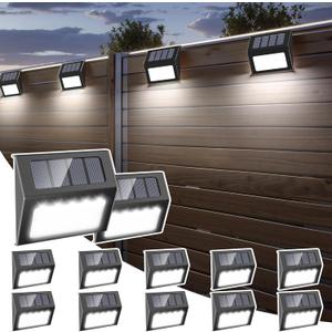 Otdair Solar Lights Outdoor Waterproof, Solar Fence Lights Auto On/Off, Bright LED Outdoor Lighting for Fence, Patio, Deck, Garden, Pathway (12 PCS, Black)