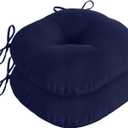 downluxe Bistro Chair Cushions for Patio Furniture, Water-Resistant Round Outdoor Chair Cushions Set of 2 with Non-Slip Ties, 15" x 15", Navy
