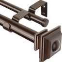 KAMANINA 1 Inch Double Curtain Rod 36 to 72 Inches (3-6 Feet) Telescoping Antique Bronze Curtain Rods for Windows 24 to 68 Inches, Heavy Duty Drapery Rods with Square Finials (36-72")