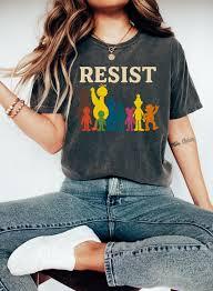 Resist Unity Colorful Silhouette Statement Design T-Shirt, Size 2XL