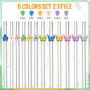 12Pcs Reusable Glass Straws, Cute Straws with Colorful Butterfly Flower, Clear Glass with 4 Cleaning Brushes for Smoothies, Milkshakes, Juices, Teas