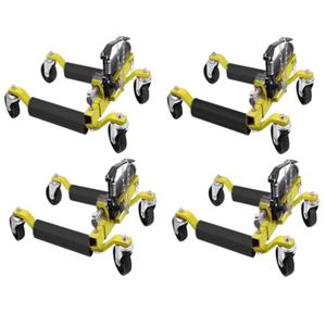 GarveeTech 4 Pcs Car Wheel Dolly with Hydraulic Tire Jack, 1500 LBS Capacity Trailer Dolly for Vehicle Positioning for Truck RV Trailer, Yellow