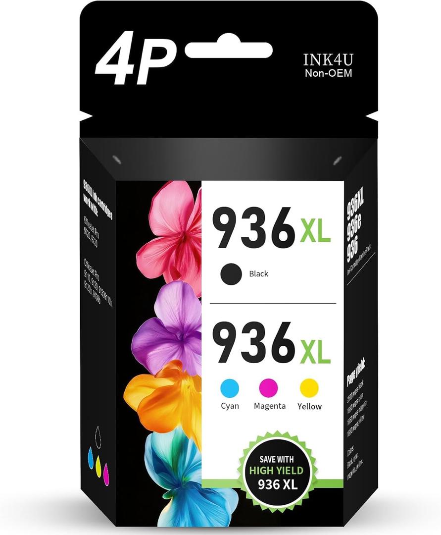 936XL 936e 936 Ink Cartridges Combo Pack: Replacement for HP Ink 936XL Black and 936 Color Combo Pack to Work with OfficeJet Pro 9110 9120 9130 9720 9730 9122 9125 9128 Printer (BK/C/Y/M, 4-Pack)