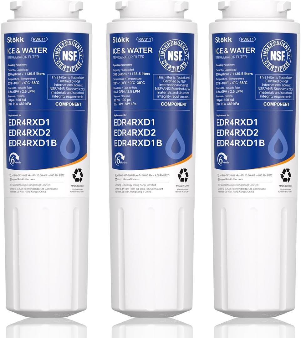 Stokk UKF8001 Refrigerator Water Filter 4, Compatible with Whirlpool EDR4RXD1, 4396395, EveryDrop Filter 4, RFC0900A, Maytag UKF8001AXX-750, UKF8001AXX-200, WD-F07, 46-9006, Puriclean II, 3 Filters