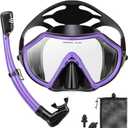 Snorkeling Gear for Adults, Dry Adult Snorkel Set HD Panoramic View Snorkel Mask Set, Anti-Leak and Anti-Fog Scuba Diving Package with Mesh Bag Ear Plug for Snorkeling Scuba Diving Travel (Purple)
