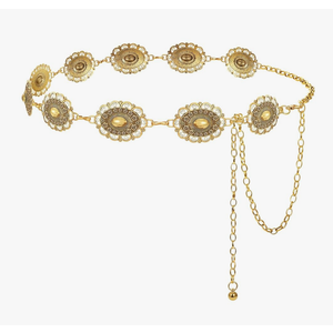 LEACOOLKEY Western Metal Concho Belt for Women Cowgirl Boho Waist Chain Belt for Dresses Jeans Pants S