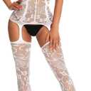 RSLOVE Women Fishnet Bodystocking Attached Stockings Sexy Lingerie Crotchless Bodysuit One Piece Babydoll One Size