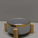 Grey Gold 5 inch Ceramic Cat Bowl with Wood Stand No Spill Pet Food Water Feeder Cats Small Dogs