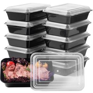 FULIGN 24 oz Meal Prep Containers With Lids Reusable 150 Pack Extra-thick Plastic Food Storage Black Disposable To Go Lunch Box BPA Free Stackable Microwave Dishwasher Freezer Safe