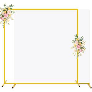 Metal Arch Backdrop Stand and White Arch Cover Set 6.6 x 6.6FT Square Wedding Backdrop Arched Stands with Balloon Arches Stand Cover for Birthday Party Baby Shower Graduation Ceremony Decor