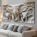 Large Framed Elephant Family Wall Art Canvas Wall Decor 20x40 Inch Abstract Nature Animal Landscape Wall Art for Living Room Bedroom Home Office Modern Wall Decor.