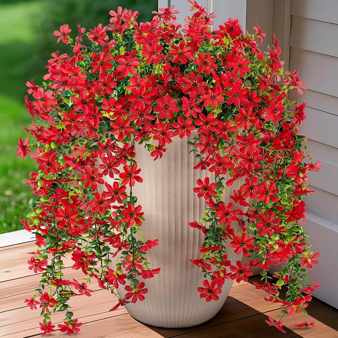 Hrobek 2 PCS Artificial Hanging Flowers Outdoor Spring Summer Decoration, Fake Hanging Vine Plants UV Resistant, Faux Daisy Flower Eucalyptus for Outside Home Indoor Porch