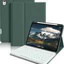 kenke Keyboard Case for iPad Air 11 Inch (M3) 2025 / (M2) 2024, iPad Air 5th/4th Generation 10.9 Inch 2022/2020, Stand Cover with Pencil Holder 7 Color Backlit Detachable Wireless Keyboard, Dark Green